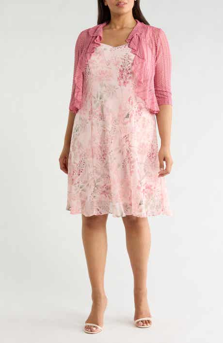 Connected Apparel Floral Chiffon Dress & Lace Shrug Set