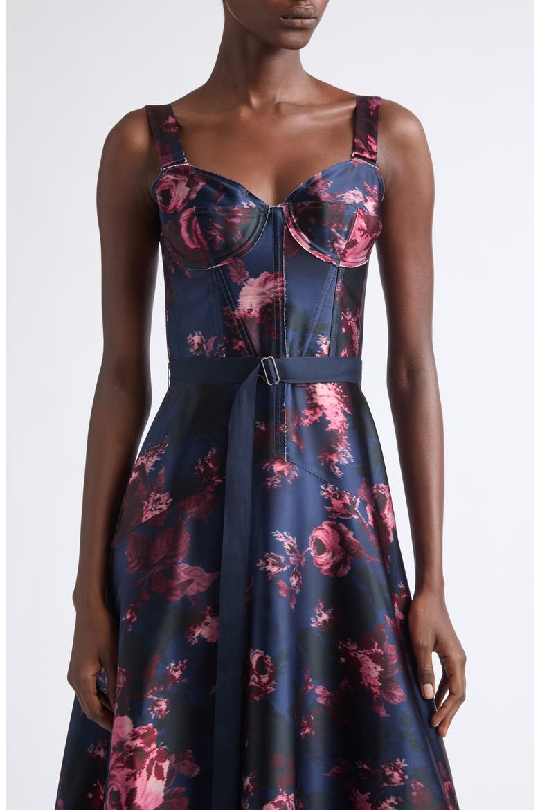 Floral Duchesse Satin Corset Dress, Alternate, color, FONTEYN ROSE INK