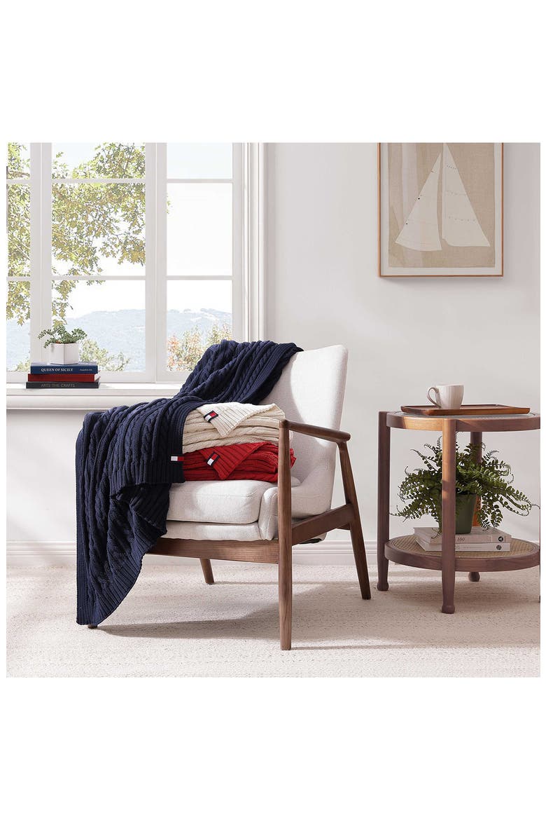 Cable Knit Throw, Alternate, color, NAVY BLUE