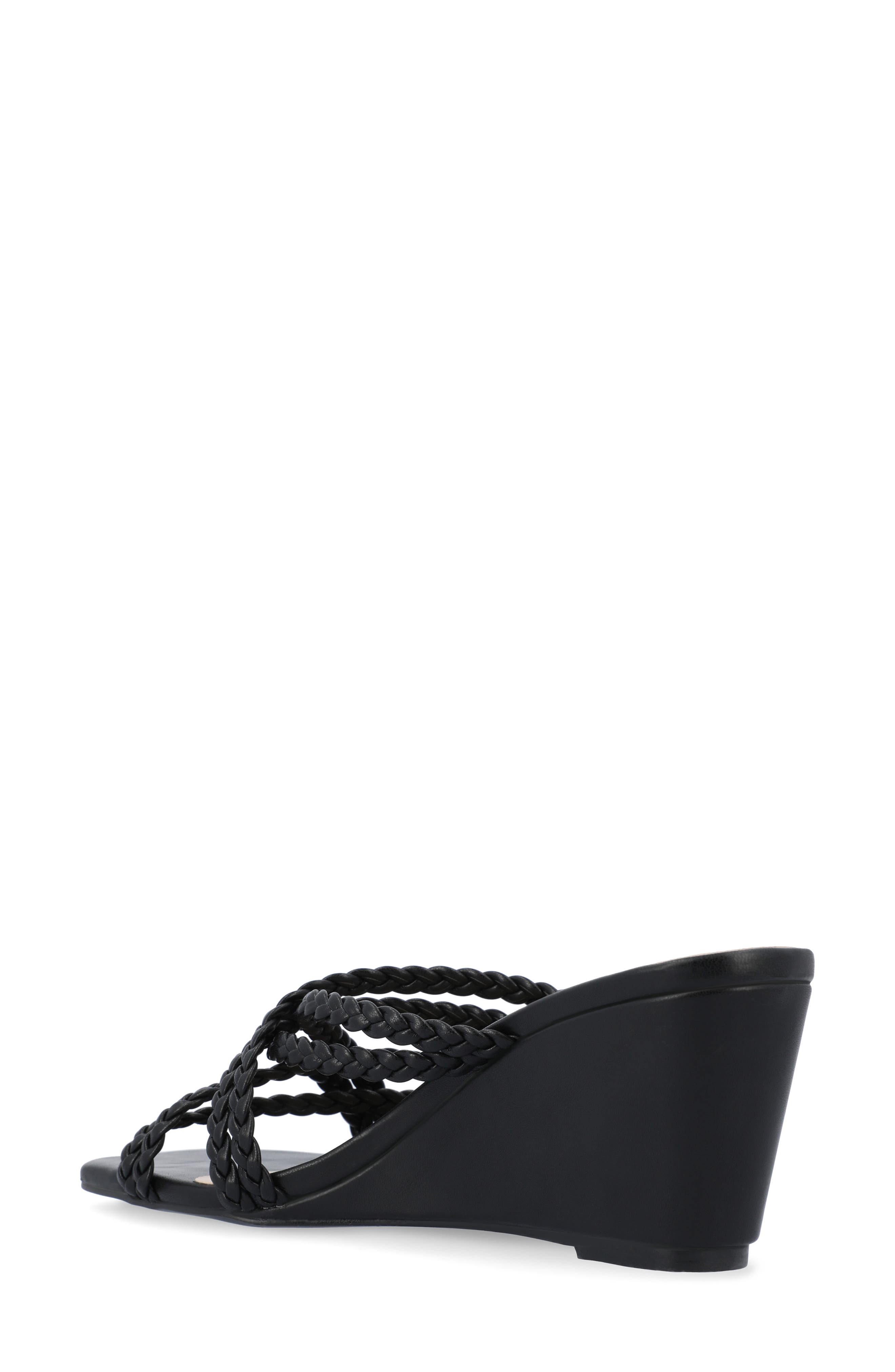 Journee Collection Baylen Braided Strappy Wedge Sandal, Alternate, color, Black