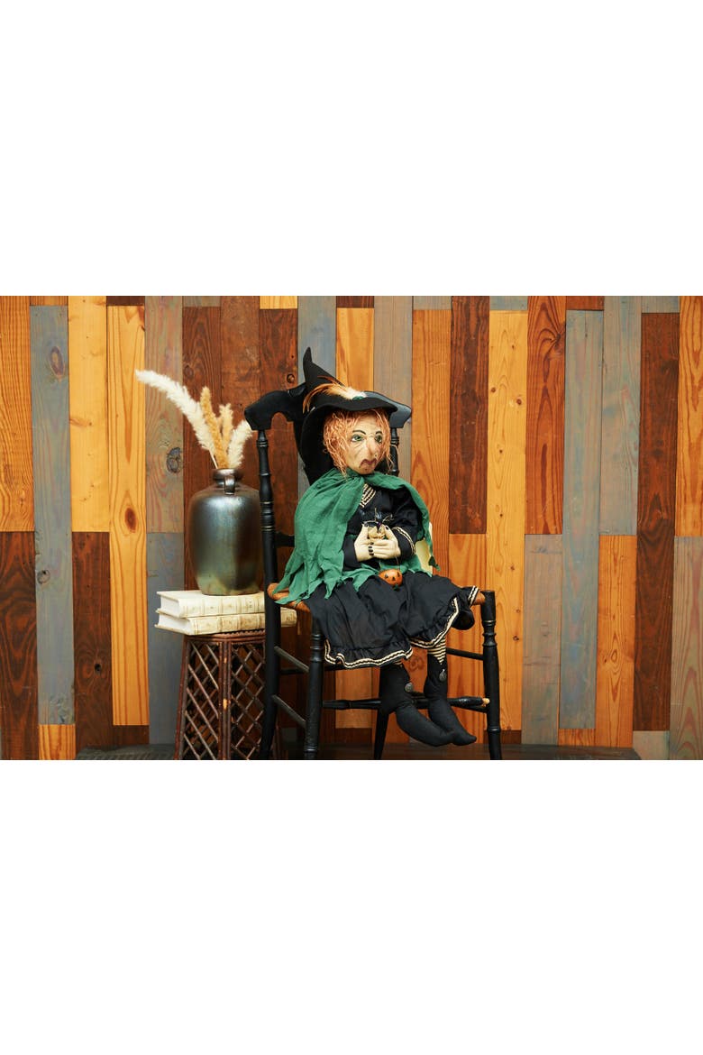 Yolanda Witch Black Cat Halloween Joe Spencer Gathered Traditions Figurine, Alternate, color, Green