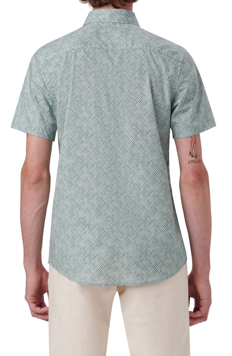 Bugatchi Shaped Fit Geometric Print Short Sleeve Stretch Cotton Button-Up Shirt, Alternate, color, 