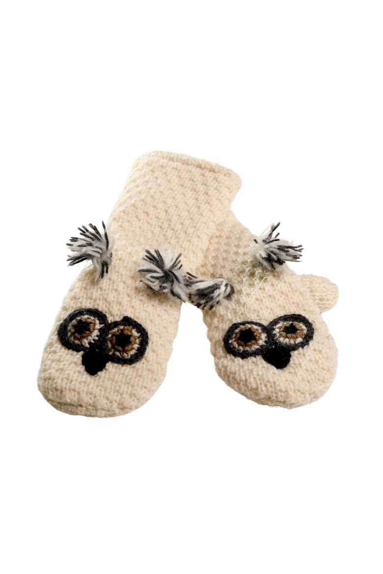Crochet Owl Mittens, Alternate, color, White combo