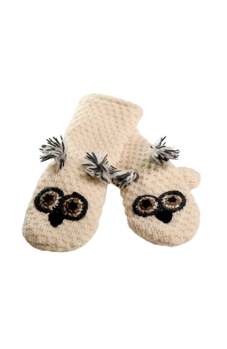 Nirvanna Designs Crochet Owl Mittens, Alternate, color, White Combo
