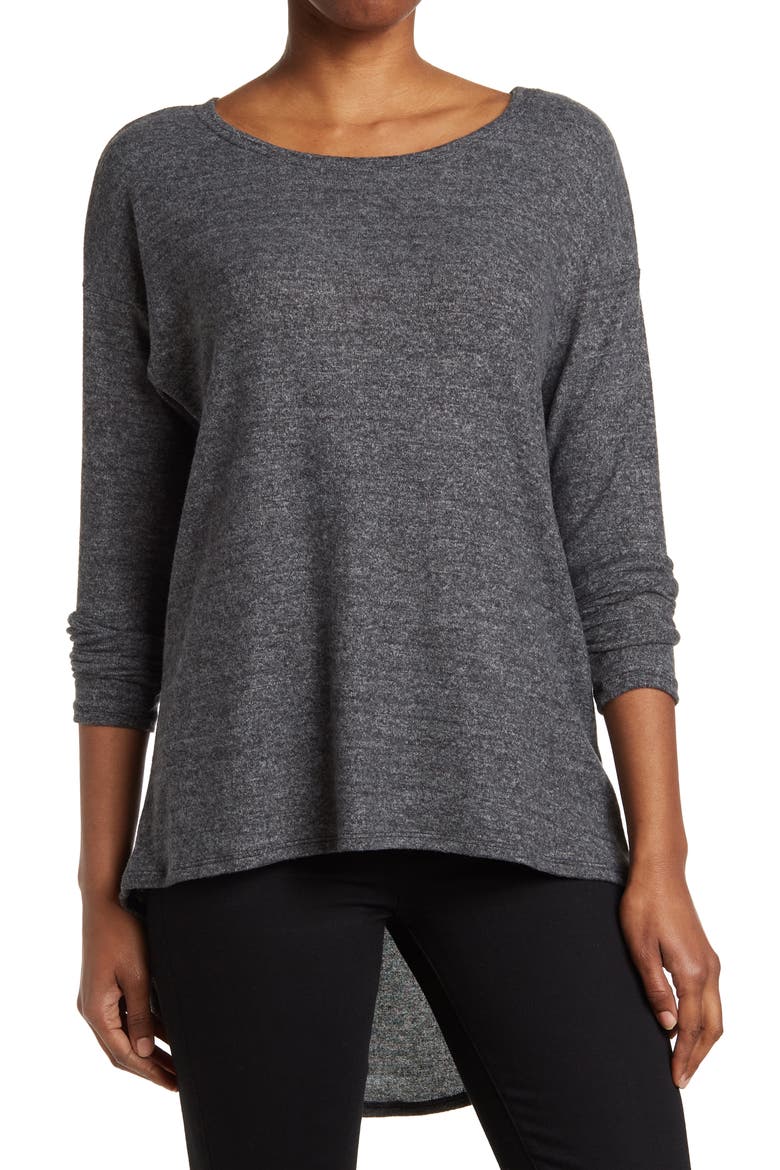 Boatneck Hi-Low Tunic Sweater, Main, color, CHARCOAL PRINT 1