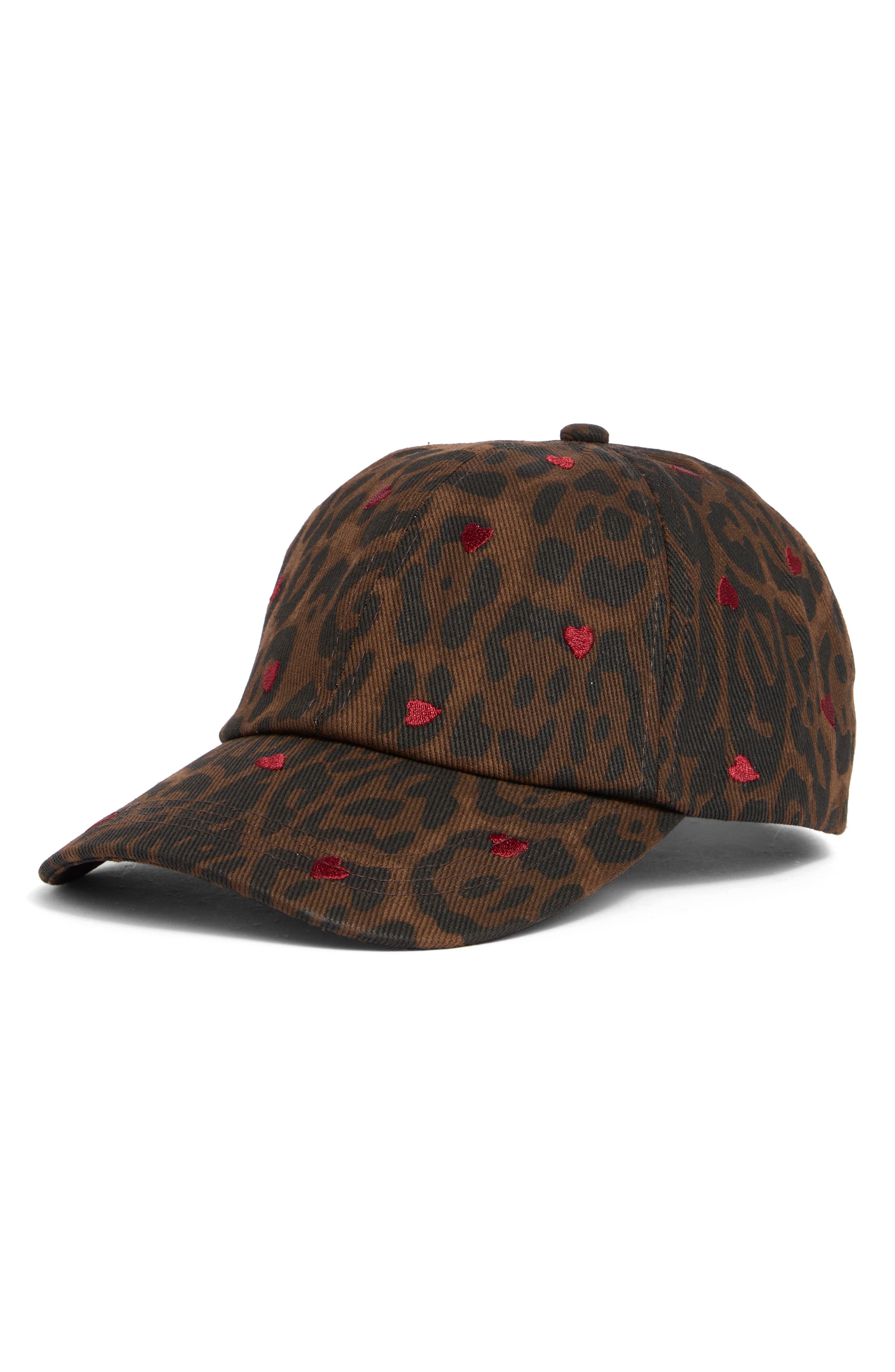 BCBGeneration Heart Embroidered Leopard Baseball Cap