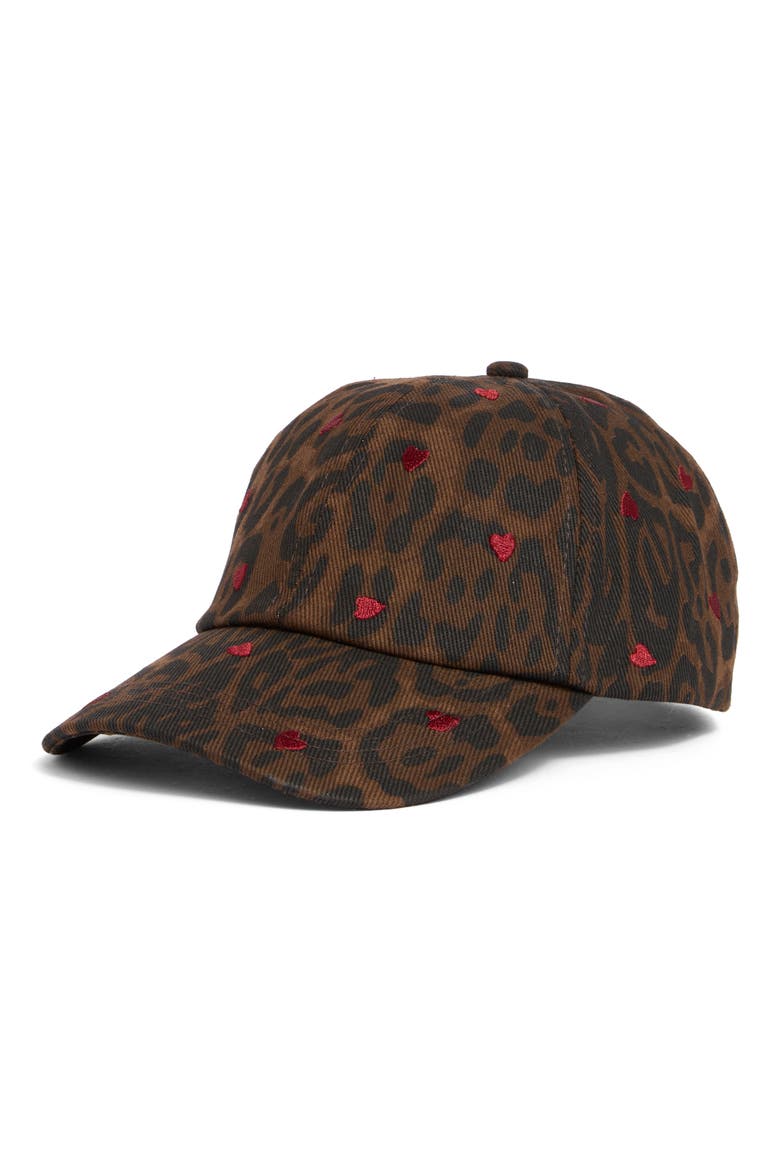 Heart Embroidered Leopard Baseball Cap, Main, color, BROWN