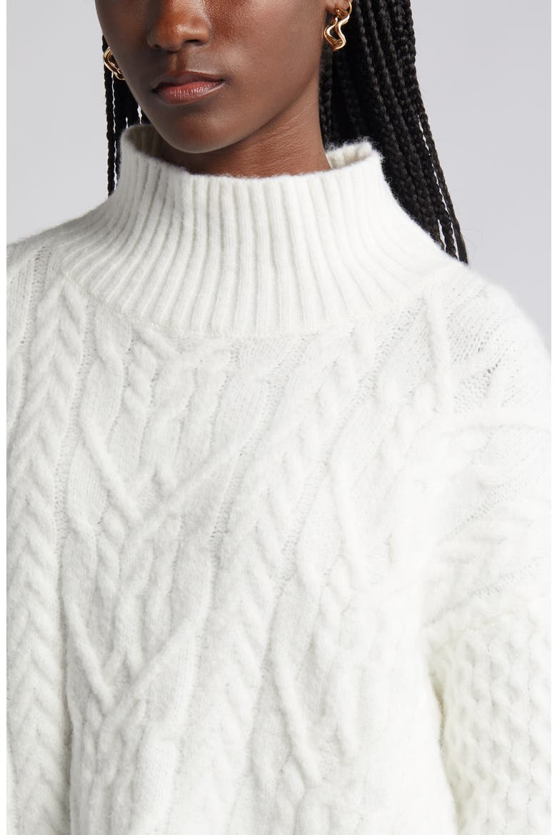 Mock Neck Cable Knit Sweater, Alternate, color, IVORY CLOUD