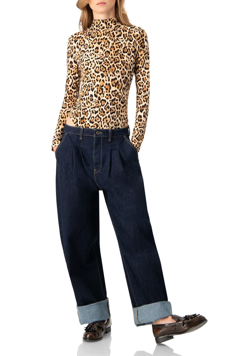 Long Sleeve Animal Print Bodysuit, Alternate, color, Beige