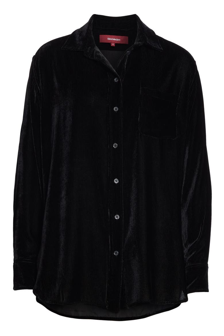 Sander Silk & Cotton Fluid Corduroy Shirt, Alternate, color, BLACK