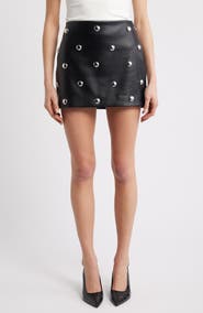 MANGO Carla Studded Faux Leather Miniskirt