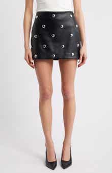 MANGO Carla Studded Faux Leather Miniskirt