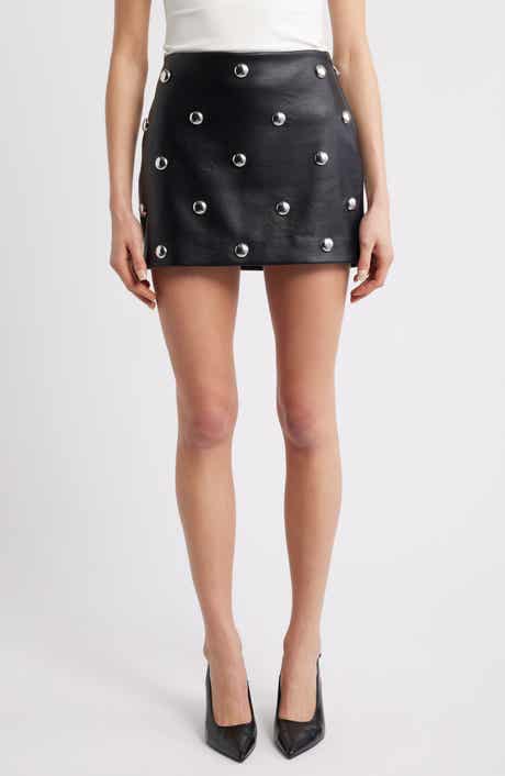 MANGO Carla Studded Faux Leather Miniskirt