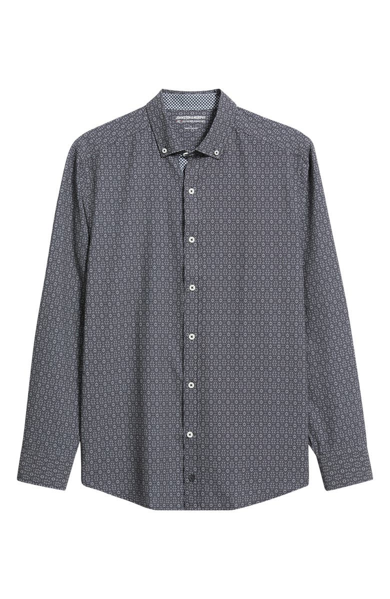 Johnston & Murphy XC+<sup>™</sup> Football Print Performance Button-Down Shirt, Main, color, Black