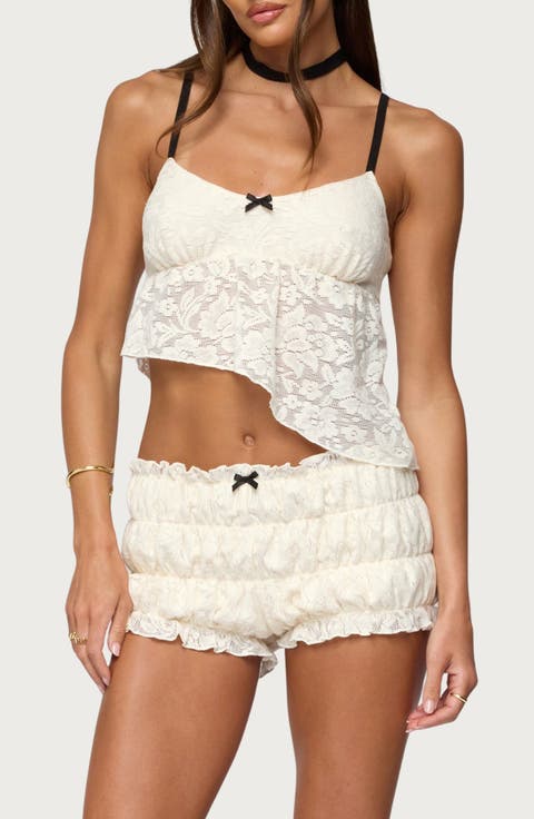 Este Textured Lace Asymmetric Hem Top