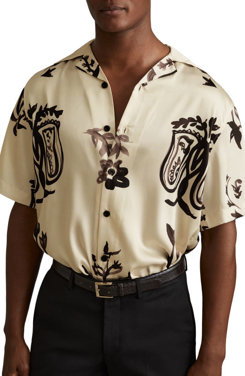 Reiss Babylon Relaxed Fit Print Camp Shirt, Main, color, 