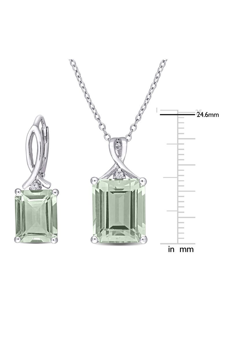 Sterling Silver Green Quartz & White Topaz Earrings & Necklace Set, Alternate, color, GREEN