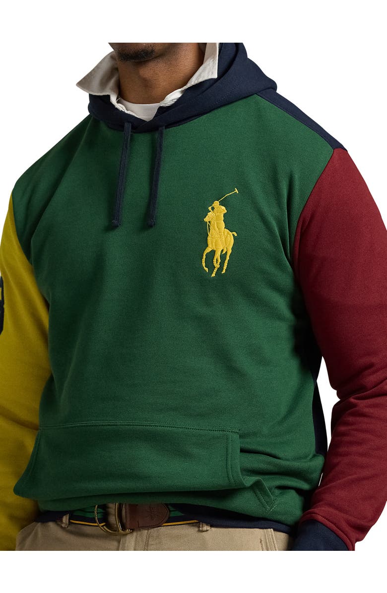 Polo Ralph Lauren Big Pony Colorblocked Fleece Hoodie, Alternate, color, Vintage Pine Multi