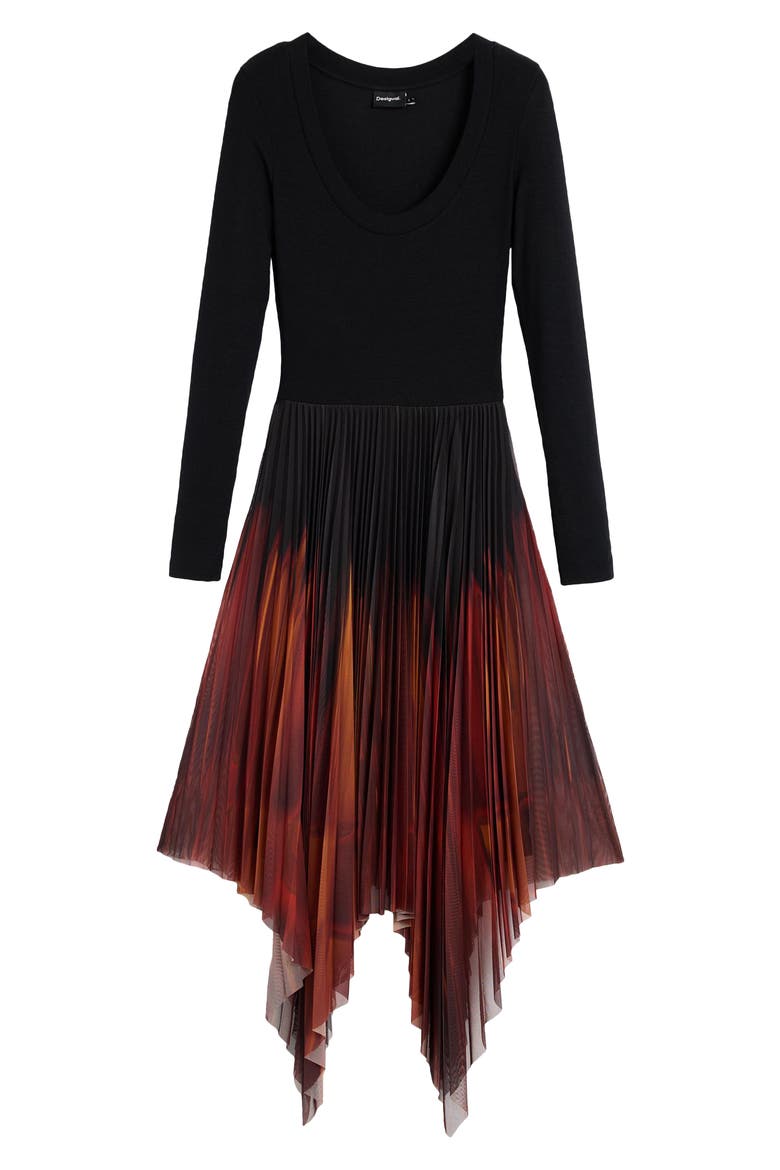 Long Sleeve Tulle Dress, Alternate, color, BLACK