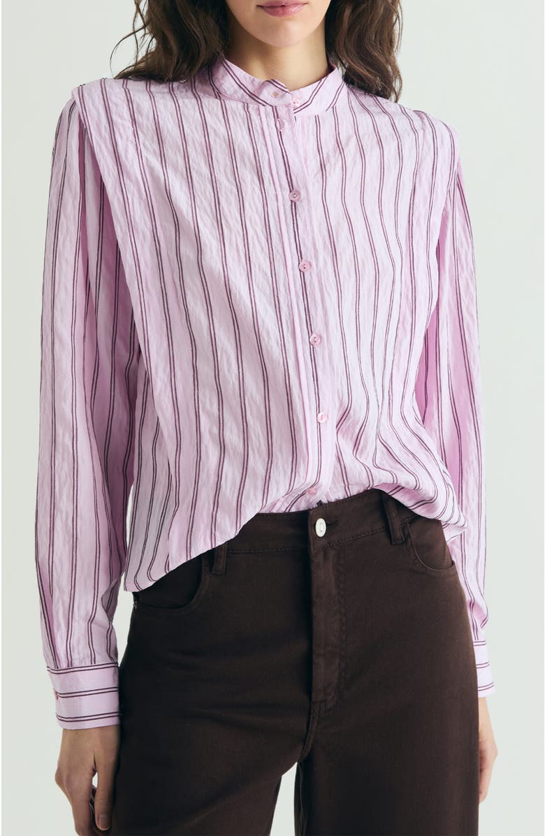 Scalpers Shoulder Pad Effect Striped Shirt, Main, color, Pinkstripes