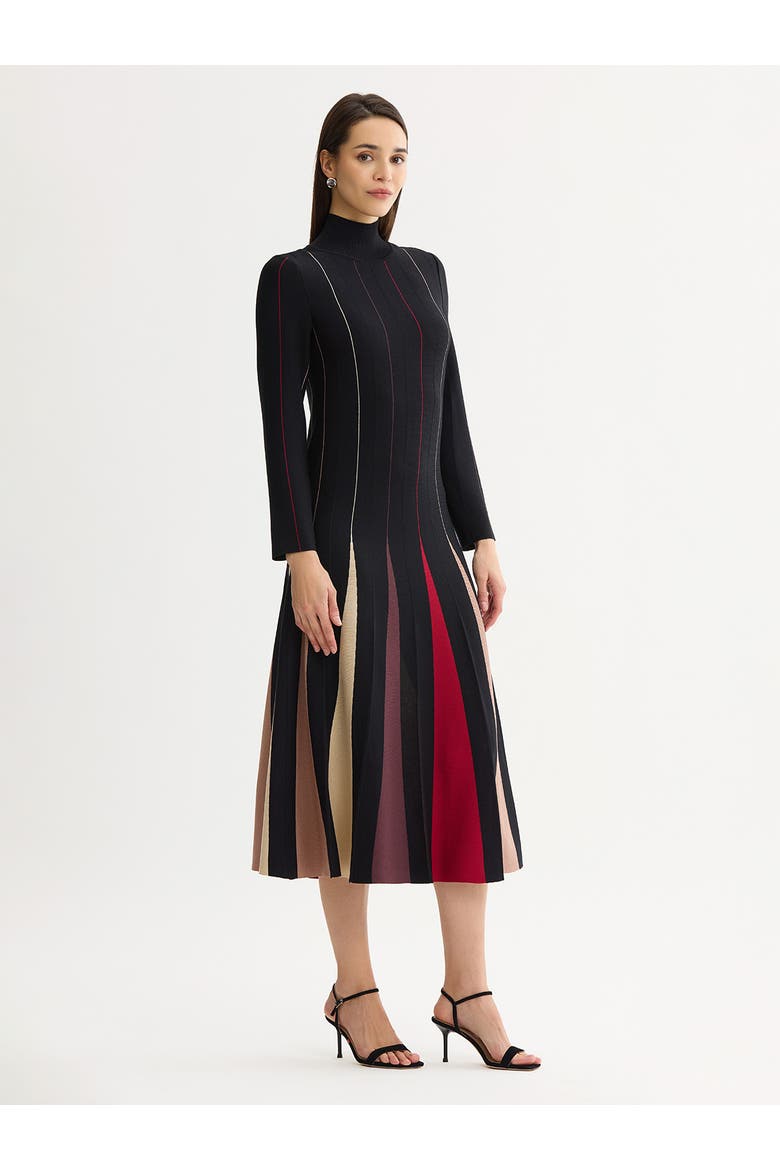 Fit & Flare Multi-Color Soft Knit Maxi Dress, Alternate, color, Scarlet Red/Mahogany/Charmeuse