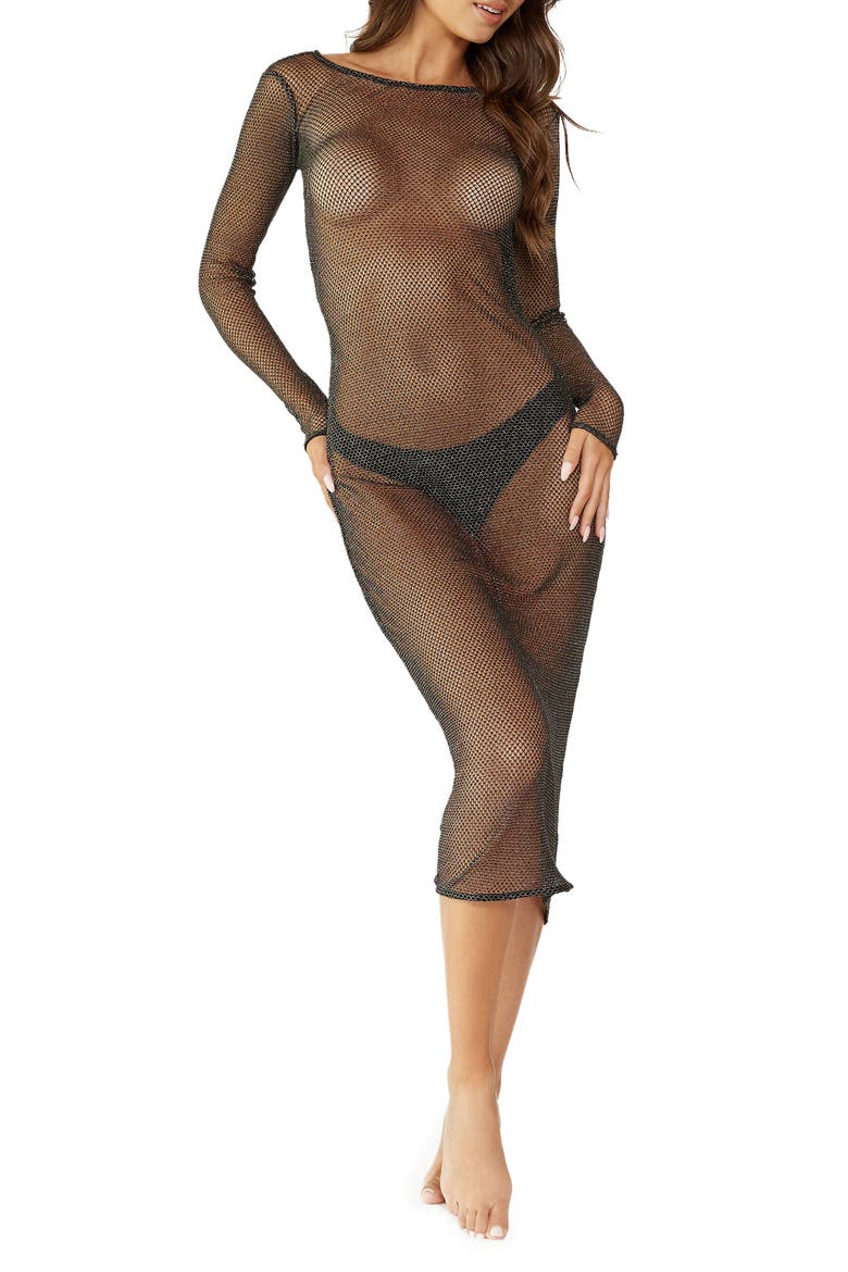 Rachel Metallic Sheer Cover-Up Dress, Main, color, MIDNIGHT