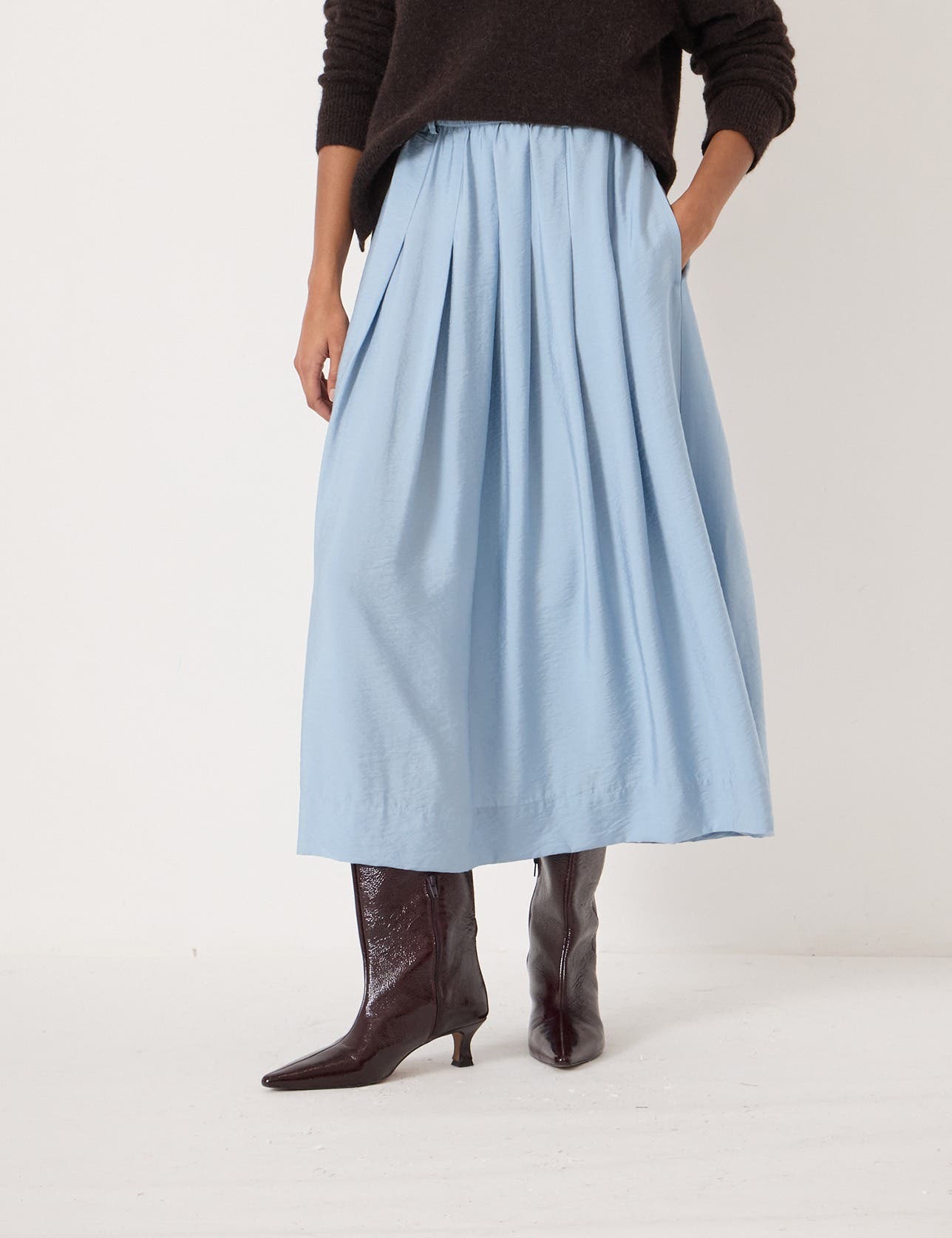 Ivy Pleated Air Flow Midi Skirt