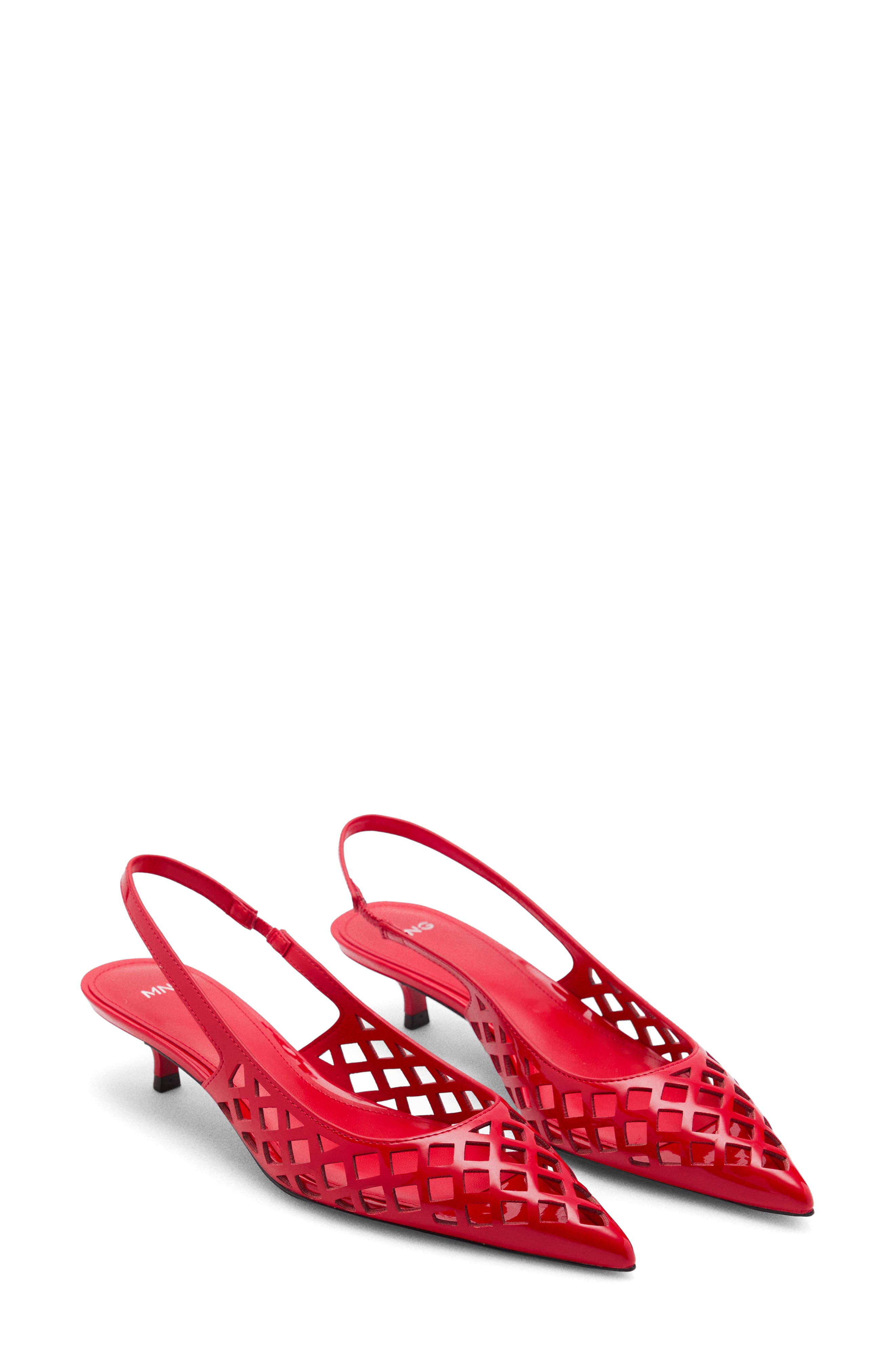 MANGO Laser Cut Pointed Toe Slingback Pump, Alternate, color, Red