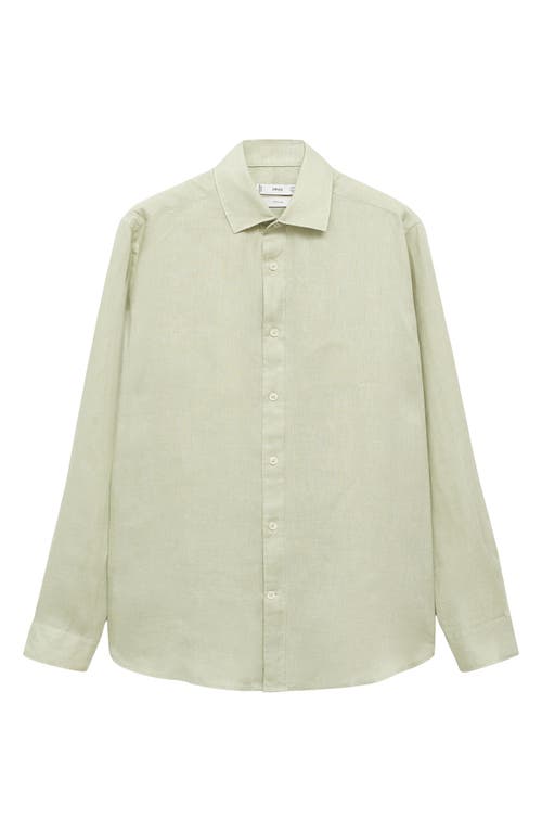 Mango Classic Fit Linen Button-up Shirt In Green