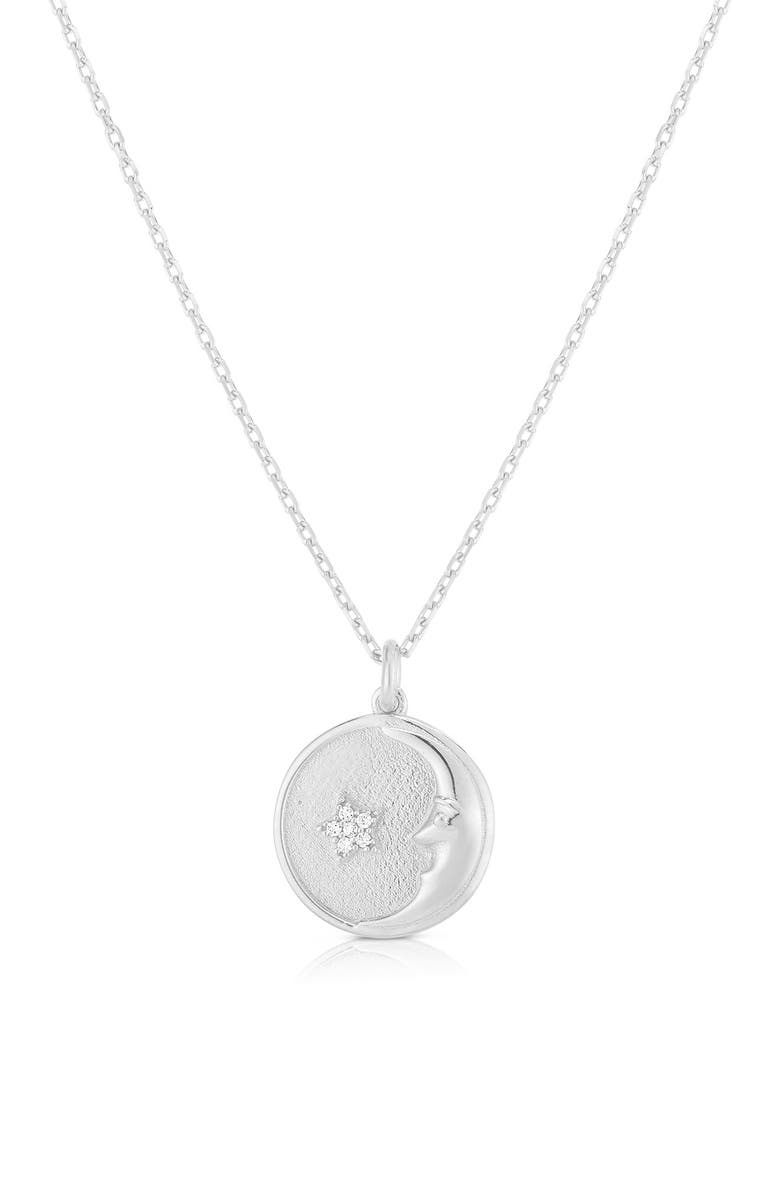 SPHERA MILANO Sterling Silver Moon Disc Pendant Necklace, Main, color, 