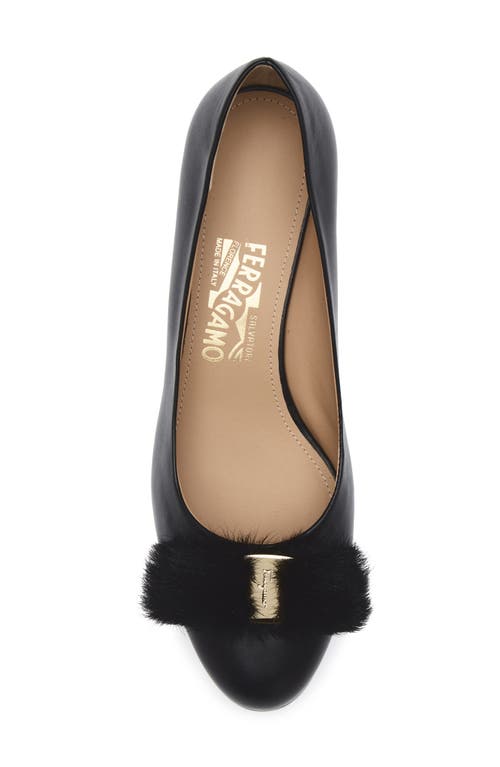 Ferragamo Vara Genuine Shearling Bow Pump In Black