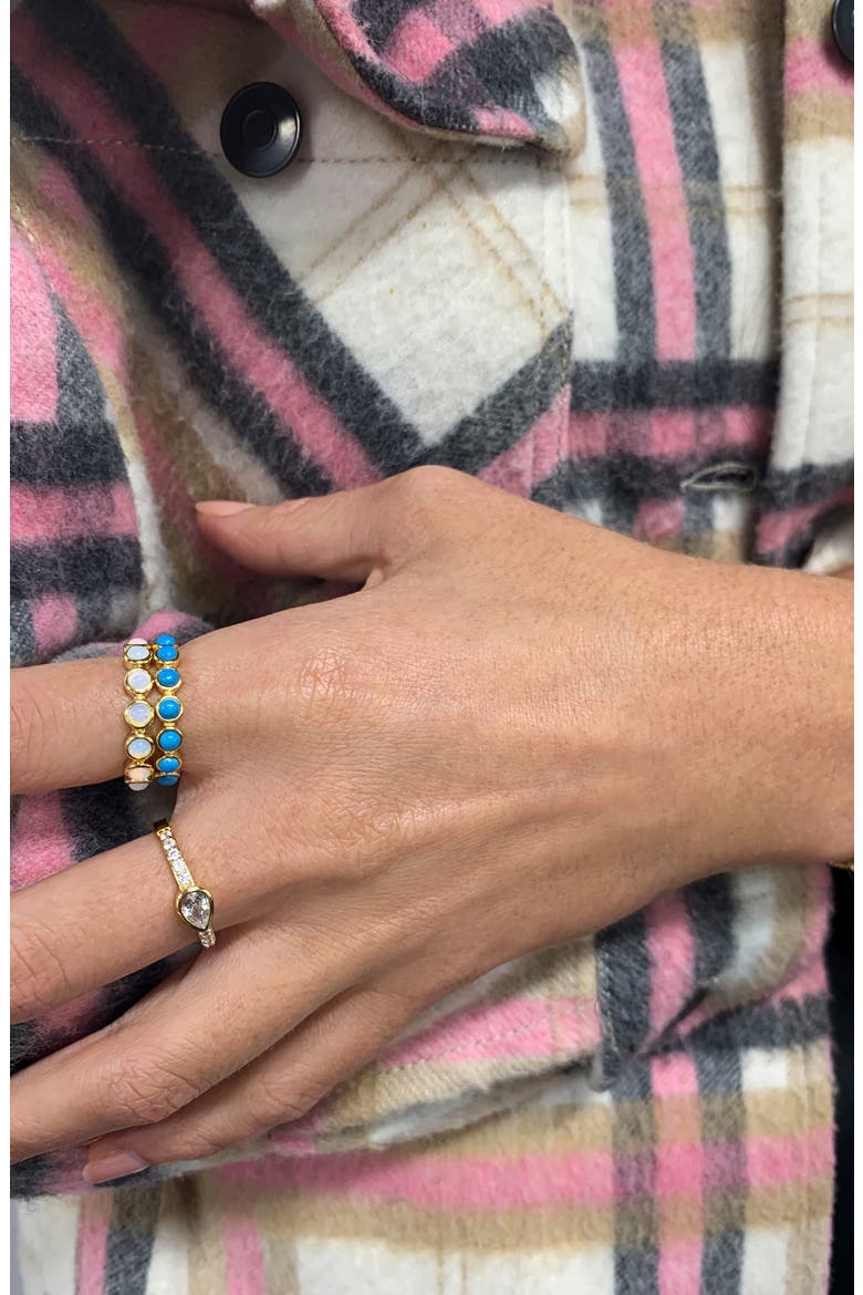 14K Gold Plated Imitation Opal Cabochon Eternity Ring, Alternate, color, WHITE