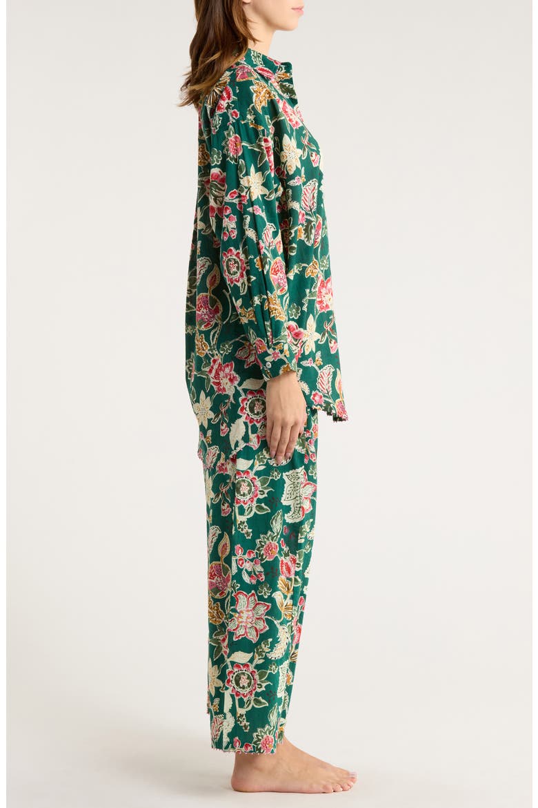 Oversize Shirt & Pants Cotton Pajamas, Alternate, color, FOREST