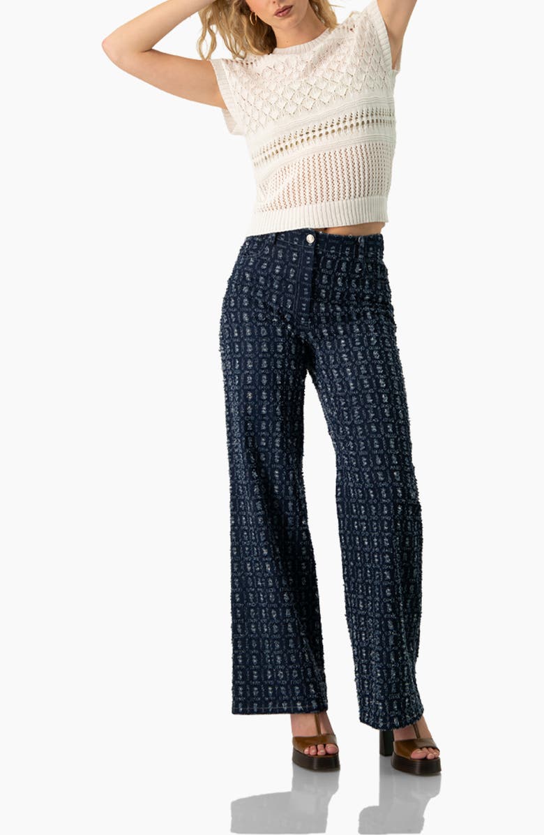 IVONNE Wide Leg Burned-Out Jeans, Alternate, color, Navy Blue