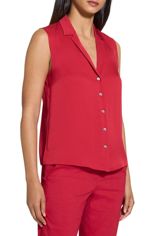Theory Sleeveless Button Front Silk Top In Cherry