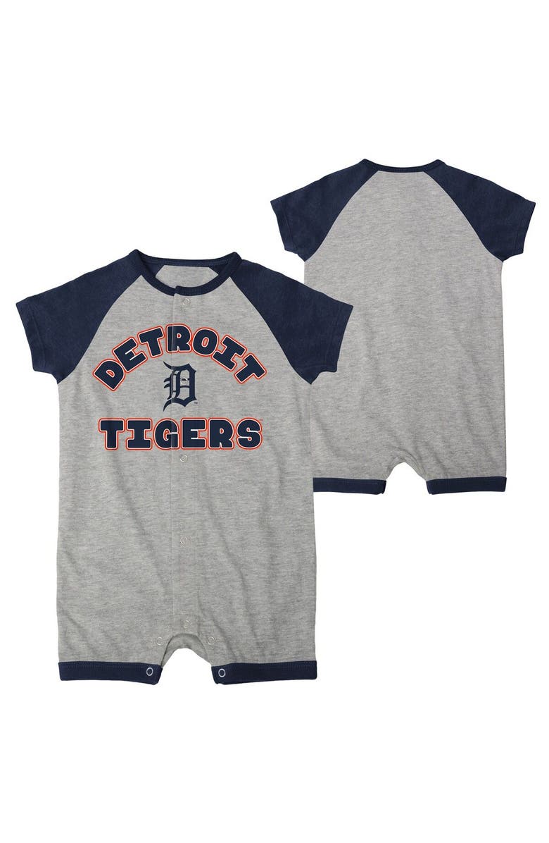 Outerstuff Infant  Heather Gray Detroit Tigers Extra Base Hit Raglan Full-Snap Romper, Main, color, 