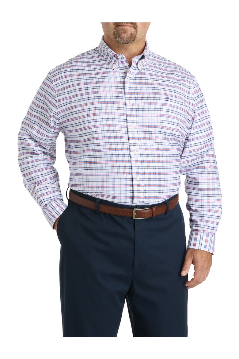 Big & Tall Non-Iron Triple Windowpane Sport Shirt, Alternate, color, RED BLUE WHITE