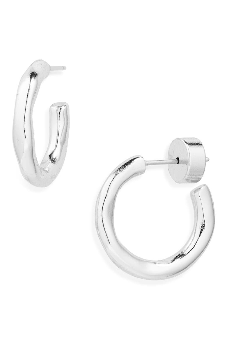 Demi Fine Molten Hoop Earrings, Main, color, STERLING SILVER PLATED