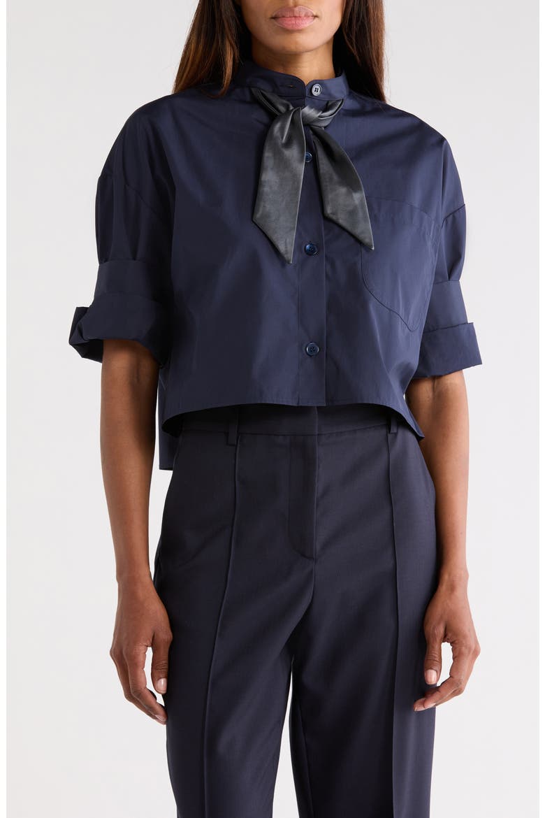 Ex On Repeat Crop Button-Up Shirt, Alternate, color, MIDNIGHT