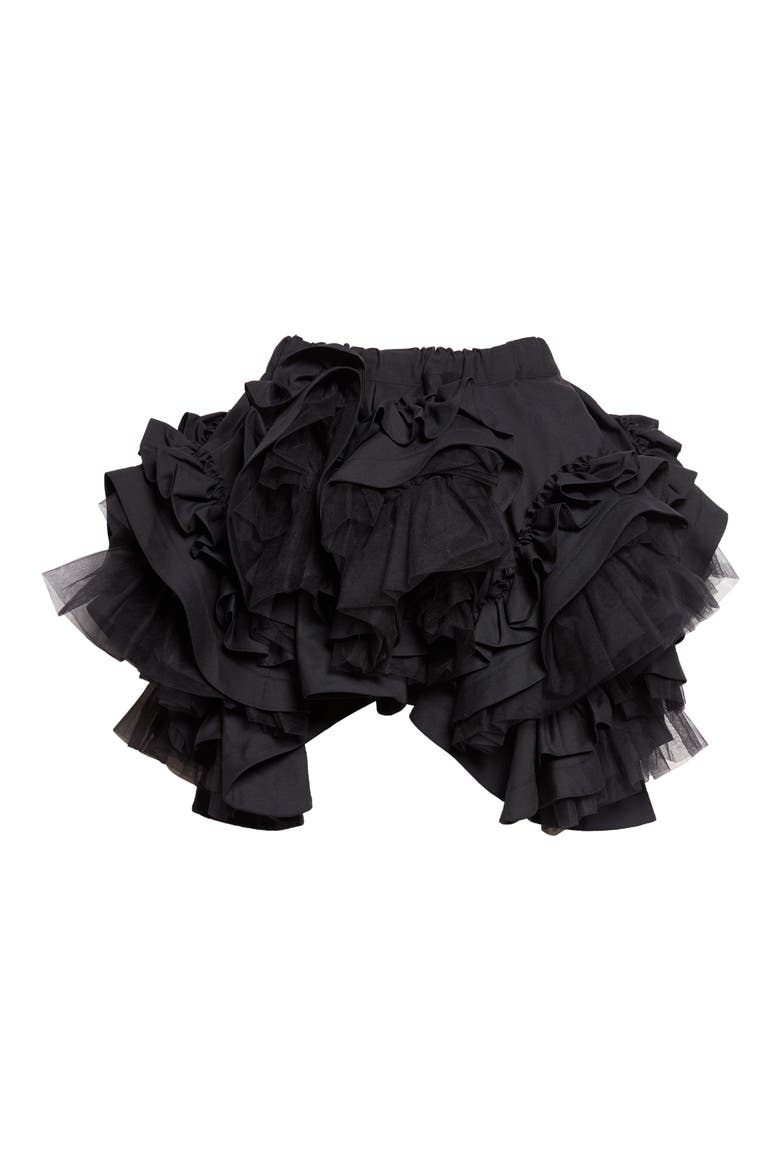 Ruffled Wool & Tulle Miniskirt, Alternate, color, BLACK