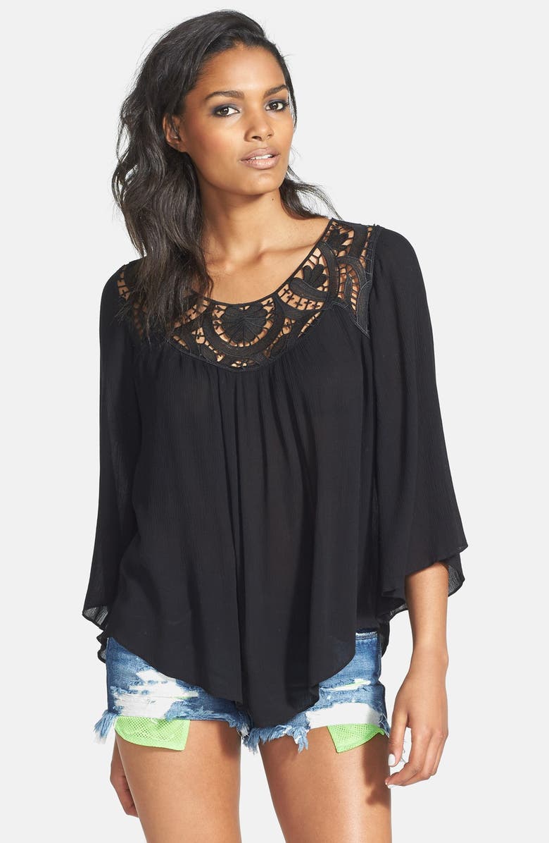 ASTR the Label ASTR Crochet Yoke Crinkle Top, Main, color,