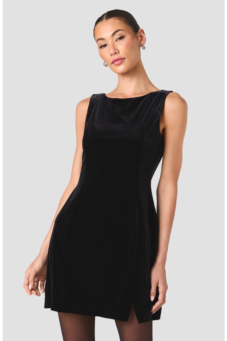 Caramia Stretch Velvet Minidress, Alternate, color, BLACK