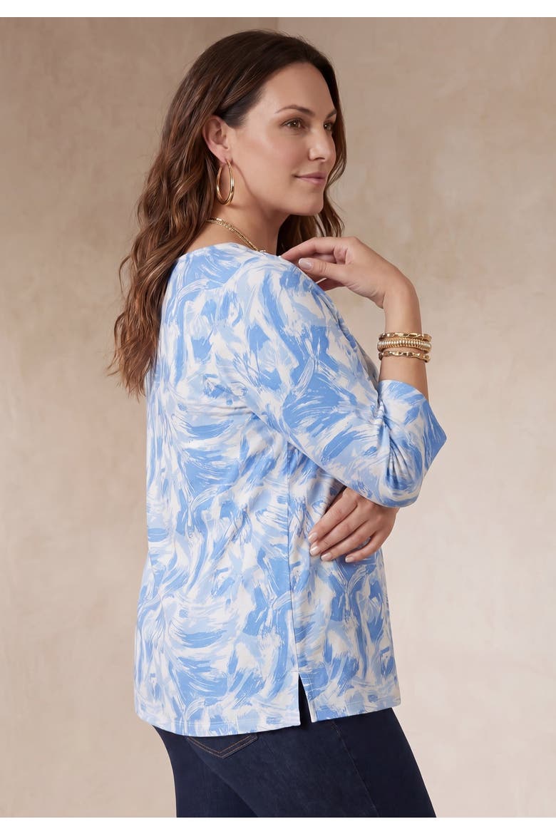 Stretch Cotton Boatneck Tunic, Alternate, color, BLUE BRUSH STROKES