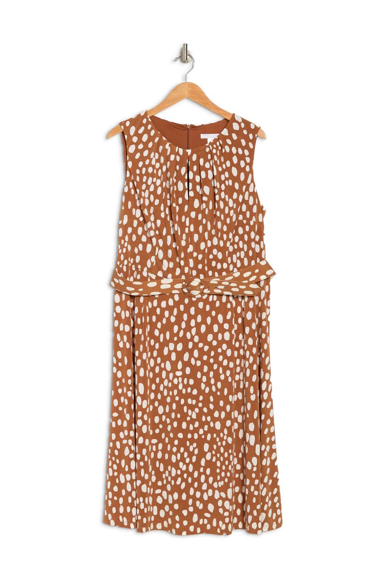 London Times Dot Jersey Keyhole Belted Dress, Alternate, color, 