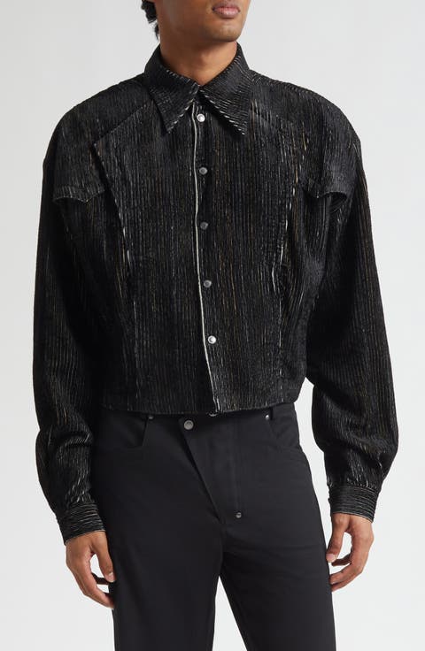 Kraner Stripe Velvet Crop Snap-Up Shirt