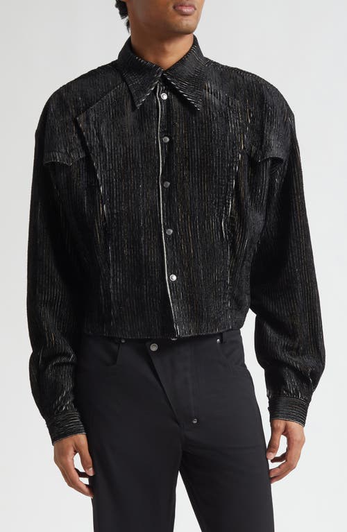 KIKO KOSTADINOV Kraner Stripe Velvet Crop Snap-Up Shirt in Melange Black  product