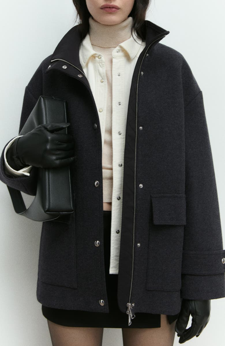 MANGO Stand Collar Wool Blend Coat, Alternate, color, 