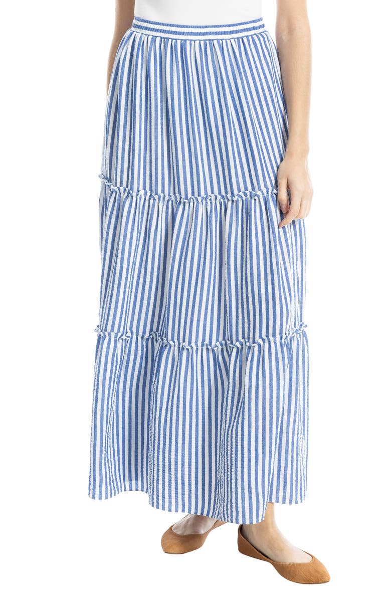 MAX STUDIO Stripe Tiered Maxi Skirt, Main, color, Blue/ White Stripe