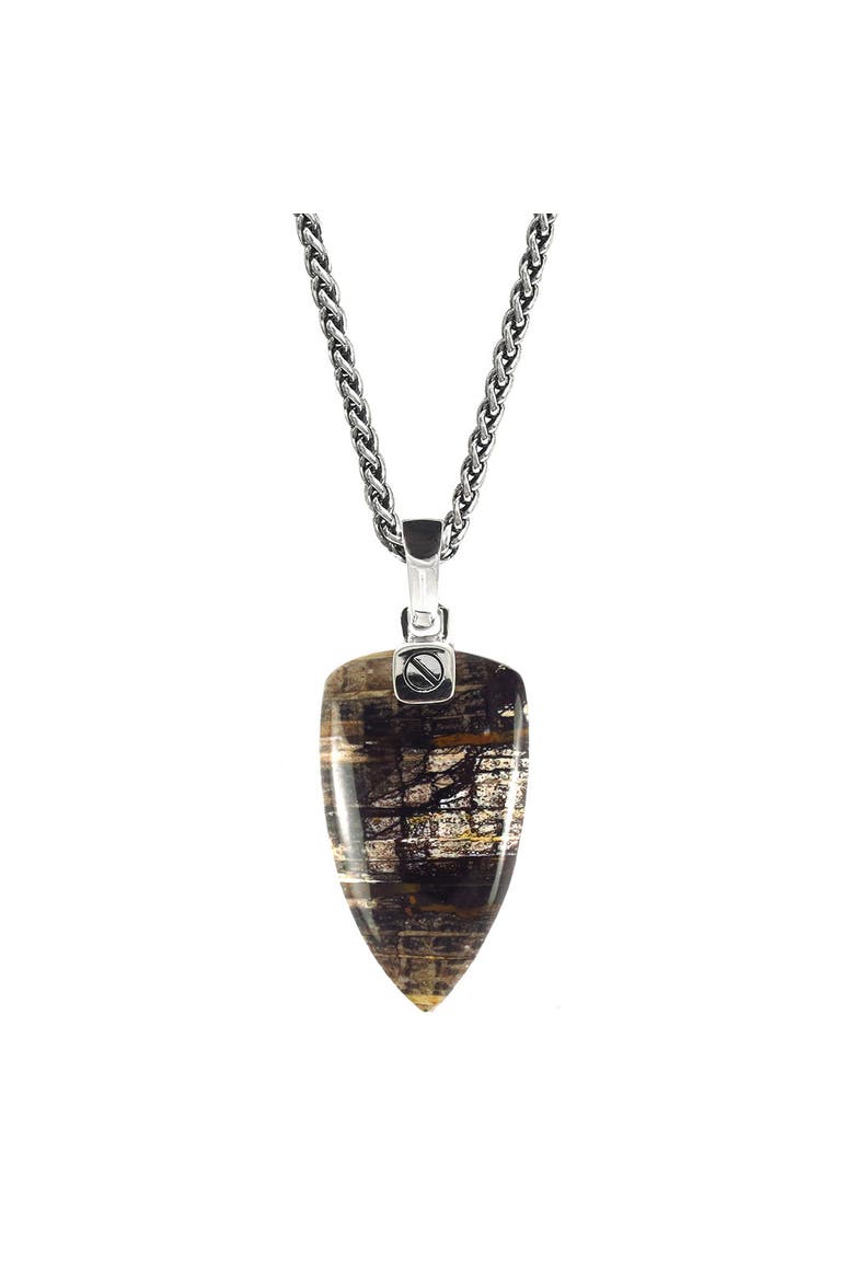 Small Petrified Wood Fossil One-Of-A-Kind Arrow Pendant Sterling Silver Necklace, Main, color, BROWN