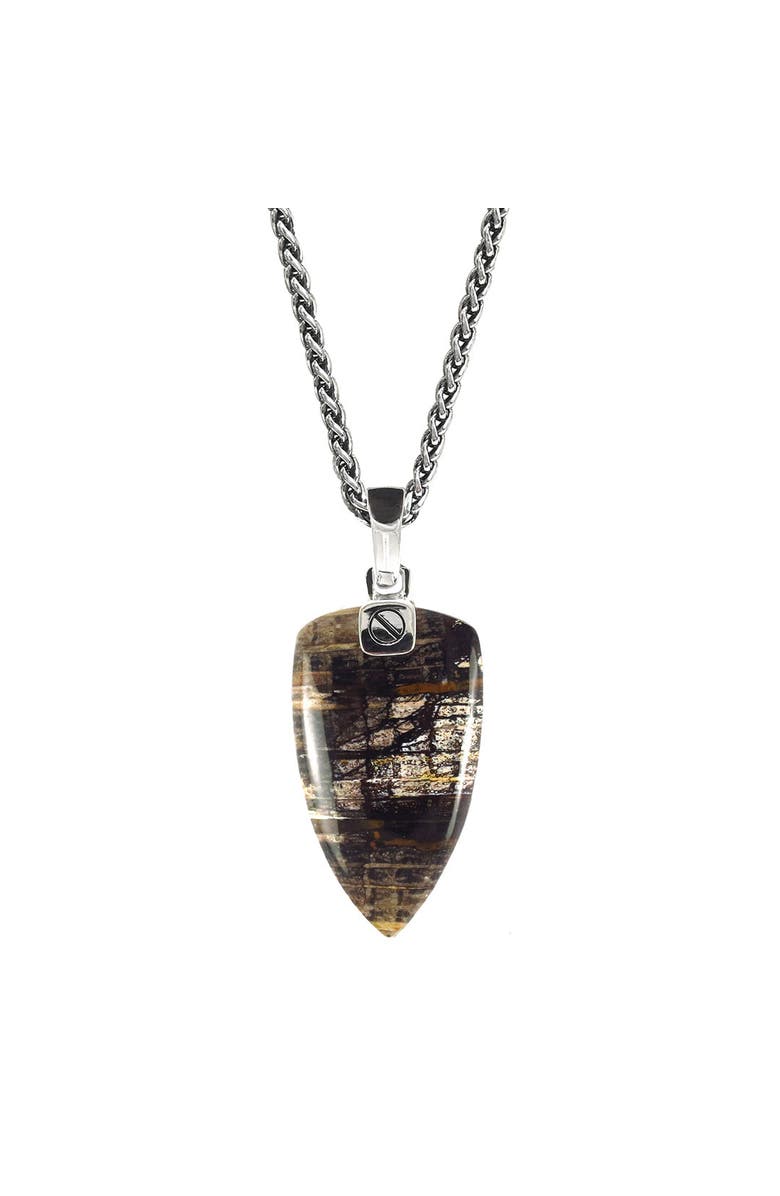 Jan Leslie Small Petrified Wood Fossil One-Of-A-Kind Arrow Pendant Sterling Silver Necklace, Main, color, Brown